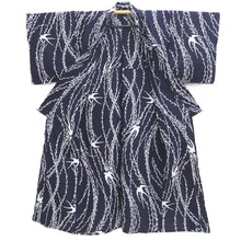 Load image into Gallery viewer, Yukata Vintage(1950-1980) Navy Swallow Willow Cotton #10481A5

