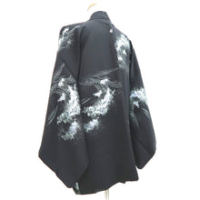 Load image into Gallery viewer, Haori Jacket Vintage(1950-1980) Black Silver Curling Wave Silk #9760A3
