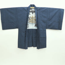 Load image into Gallery viewer, Men&#39;s Haori Vintage(1920-1950) Dark Blue Hige-Tsumugi Kinkakuji Temple Silk #9823B1
