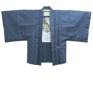 Men's Haori Vintage(1950-1980) Blue Black Dragon Curling Wave Silk #10442A3