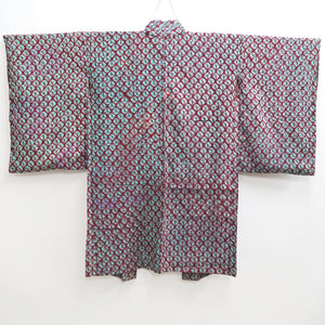 Haori Jacket Vintage(1920-1950) Wine red Light Blueish Shibori Kumoshibori Long Silk #9963C1