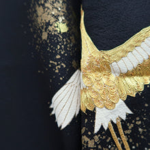 Load image into Gallery viewer, Tomesode Black Gold Embroidery Crane Birds Tall Silk #10396F5
