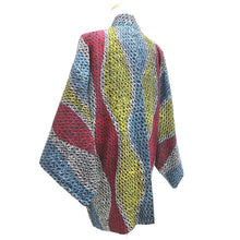 Load image into Gallery viewer, Haori Jacket Vintage(1920-1950) Black Red Blueish Shibori Tatewaku Silk #11039A3
