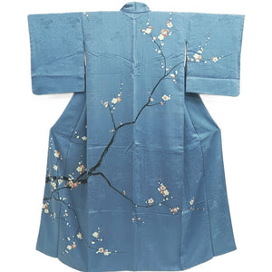 Kimono Vintage(1950-1980) Light Blue Plum blossom Branch Silk #10260E3