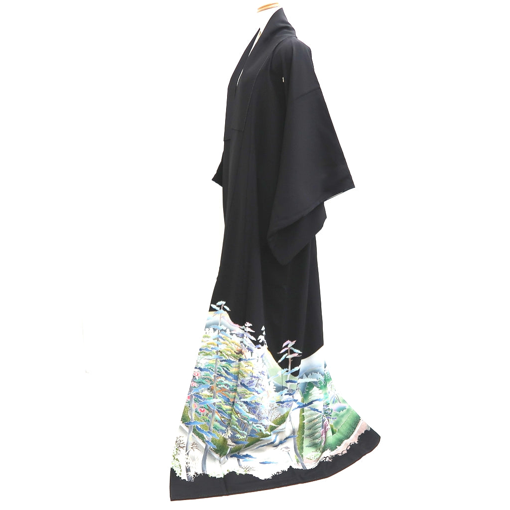 Tomesode Black Landscape Silk #10397A1