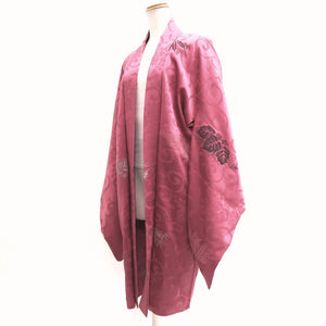 Haori Jacket Vintage(1920-1950) Pink Rinzu Karakusa Long Silk #9639J1