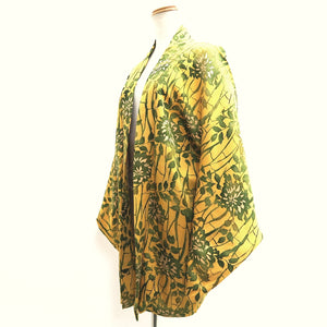 Haori Jacket Vintage(1950-1980) Yellow Flower Silk #9998C3