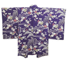 Load image into Gallery viewer, Haori Jacket Vintage(1920-1950) Blueish Purple Floral pattern Silk #11048A3
