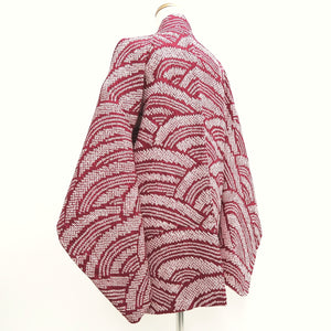 Haori Jacket Vintage(1950-1980) Wine red Shibori Wave Silk #9745A2