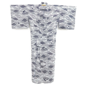Yukata Vintage(1950-1980) White Navy Wave Cotton #10490B1