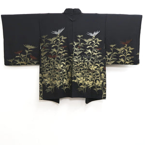 Haori Jacket Vintage(1950-1980) Black Gold Chrysanthemum Silk #10192D5