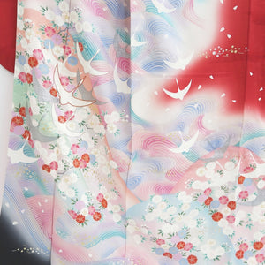 Furisode Red Crane Sakura Tall Silk #9701J5