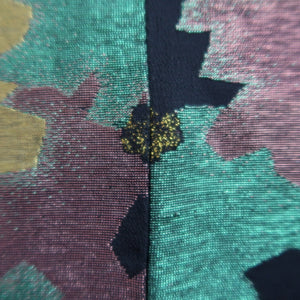Haori Jacket Vintage(1950-1980) Black Green Gold Flower Silk #10087D1