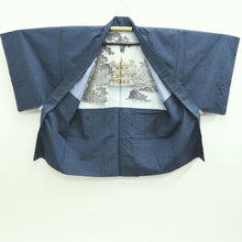 Load image into Gallery viewer, Men&#39;s Haori Vintage(1920-1950) Dark Blue Hige-Tsumugi Kinkakuji Temple Silk #9823B1
