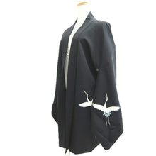 Load image into Gallery viewer, Haori Jacket Black Crane Birds Silk #10819E1
