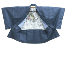 Load image into Gallery viewer, Men&#39;s Haori Vintage(1950-1980) Blue Black Dragon Curling Wave Silk #10442A3
