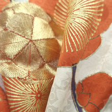 Load image into Gallery viewer, Furisode Vintage(1950-1980) Cream white Plum blossom Branch Silk #10566B4
