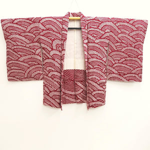 Haori Jacket Vintage(1950-1980) Wine red Shibori Wave Silk #9745A2