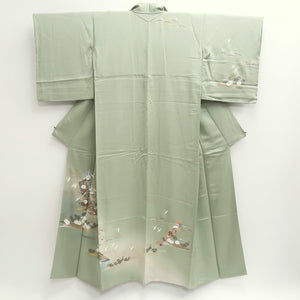 Kimono Pale Green Crane Birds Pine Tree Silk #9661J2