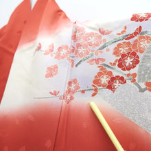 Load image into Gallery viewer, Furisode Light Red Plum blossom Peacock Tall Silk #10558B4
