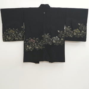 Haori Jacket Vintage(1950-1980) Black Gold Flower Silk #10057D1