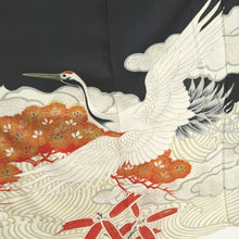 Load image into Gallery viewer, Tomesode Vintage(1920-1950) Black Crane Birds Hand painted Silk #10497B1
