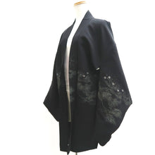 Load image into Gallery viewer, Haori Jacket Vintage(1950-1980) Black Silver Plum blossom Branch Silk #10012C3
