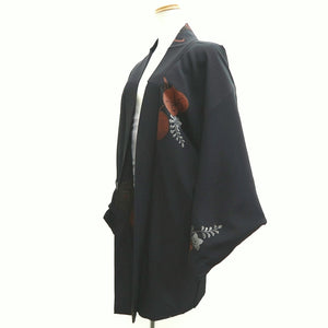 Haori Jacket Vintage(1950-1980) Black Leaves Silk #10208E1
