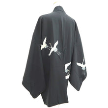 Load image into Gallery viewer, Haori Jacket Black Crane Birds Silk #10819E1

