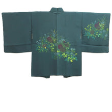 Load image into Gallery viewer, Haori Jacket Dark Green Flower Silk #10860E3
