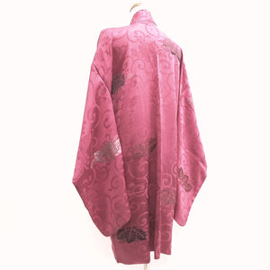 Haori Jacket Vintage(1920-1950) Pink Rinzu Karakusa Long Silk #9639J1