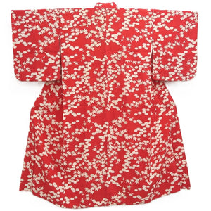 Juban Vintage(1950-1980) Red Maple Leaf Chrysanthemum Silk #10383F4