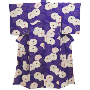 Kimono Vintage(1950-1980) Blueish Purple Chrysanthemum Silk #10270E4