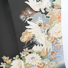 Load image into Gallery viewer, Tomesode Vintage(1920-1950) Black Hand painted Crane Birds Silk #10406A1
