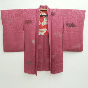 Haori Jacket Vintage(1920-1950) Pink Rinzu Karakusa Long Silk #9639J1