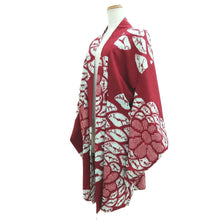 Load image into Gallery viewer, Haori Jacket Vintage(1920-1950) Wine red Light Blue Shibori Chrysanthemum Silk #11008F5
