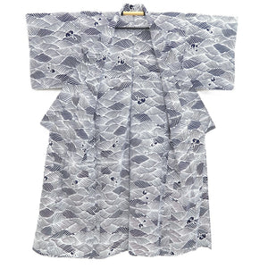 Yukata Vintage(1950-1980) White Navy Wave Cotton #10490B1