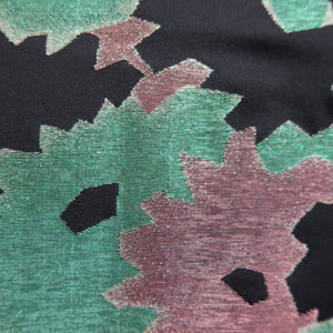 Haori Jacket Vintage(1950-1980) Black Green Gold Flower Silk #10087D1