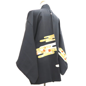 Haori Jacket Vintage(1950-1980) Black Embroidery Flower Alluring Princess Silk #9871B3