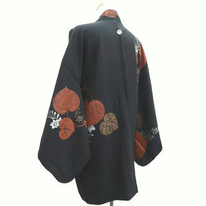 Haori Jacket Vintage(1950-1980) Black Leaves Silk #10208E1