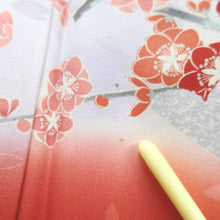 Load image into Gallery viewer, Furisode Light Red Plum blossom Peacock Tall Silk #10558B4
