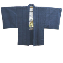 Load image into Gallery viewer, Men's Haori Vintage(1950-1980) Dark Blue Tsumugi Tiger Silk #10886E4
