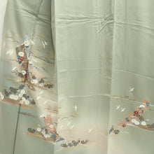 Load image into Gallery viewer, Kimono Pale Green Crane Birds Pine Tree Silk #9661J2
