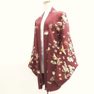 Haori Jacket Vintage(1950-1980) Reddish Brown Pine Tree Silk #10118D2