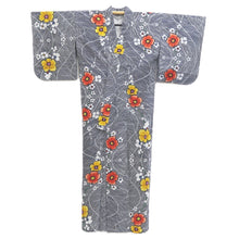 Load image into Gallery viewer, Yukata Vintage(1950-1980) Navy White Floral pattern Wave Cotton #11103B1
