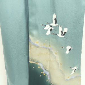 Kimono Blueish Green Crane Birds Tall Silk #9951C1