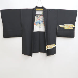 Haori Jacket Vintage(1950-1980) Black Embroidery Flower Alluring Princess Silk #9871B3