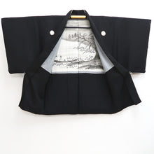 Load image into Gallery viewer, Men&#39;s Haori Vintage(1950-1980) Black Montsuki Landscape Silk #10288E4
