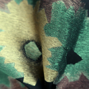 Haori Jacket Vintage(1950-1980) Black Green Gold Flower Silk #10087D1