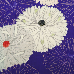 Kimono Vintage(1950-1980) Blueish Purple Chrysanthemum Silk #10270E4